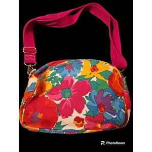 Vntg 1992 Liz‎ Claiborne Multi Floral Print Canvas Purse Shoulder Bag CrossBody